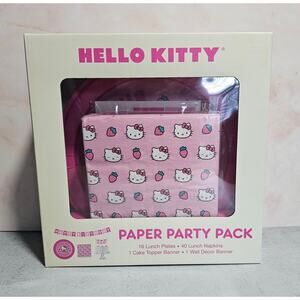 HELLO KITTY Paper Party Pack Strawberry Plates Napkins Banner Cake Topper